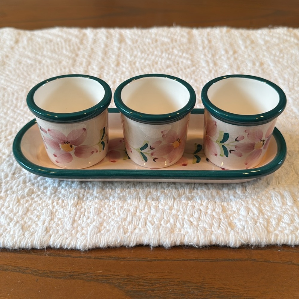 NIB- Partylite P7112 Floral Delight Votive Holders with Tray Trio Candle Holders